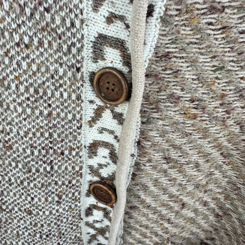 Coldwater Creek Patchwork Knit Cardigan Sweater Brown Tan Fringed Pockets Size L - Picture 4 of 7